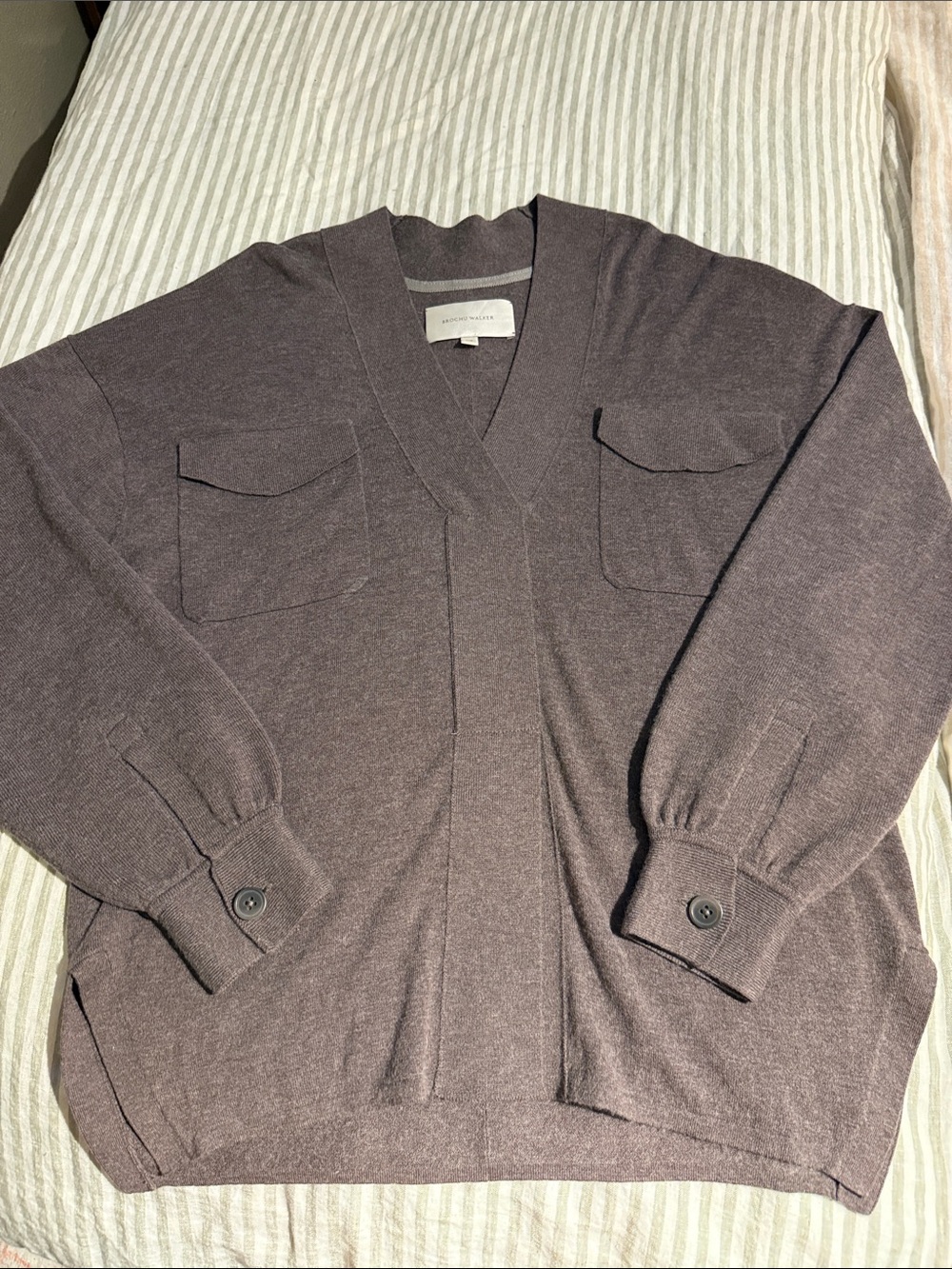 Brochu Walker Men's V-Neck Pocket Sweater in Dark Brown